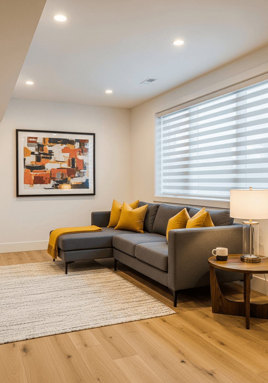 Sample finished basement remodel (placeholder image — drop in real project photo)