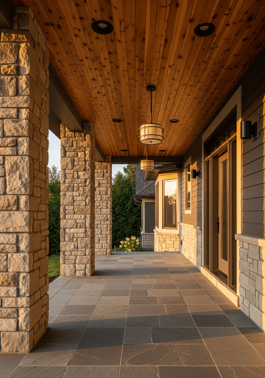 Sample new front porch with stone columns (placeholder image — drop in real project photo)