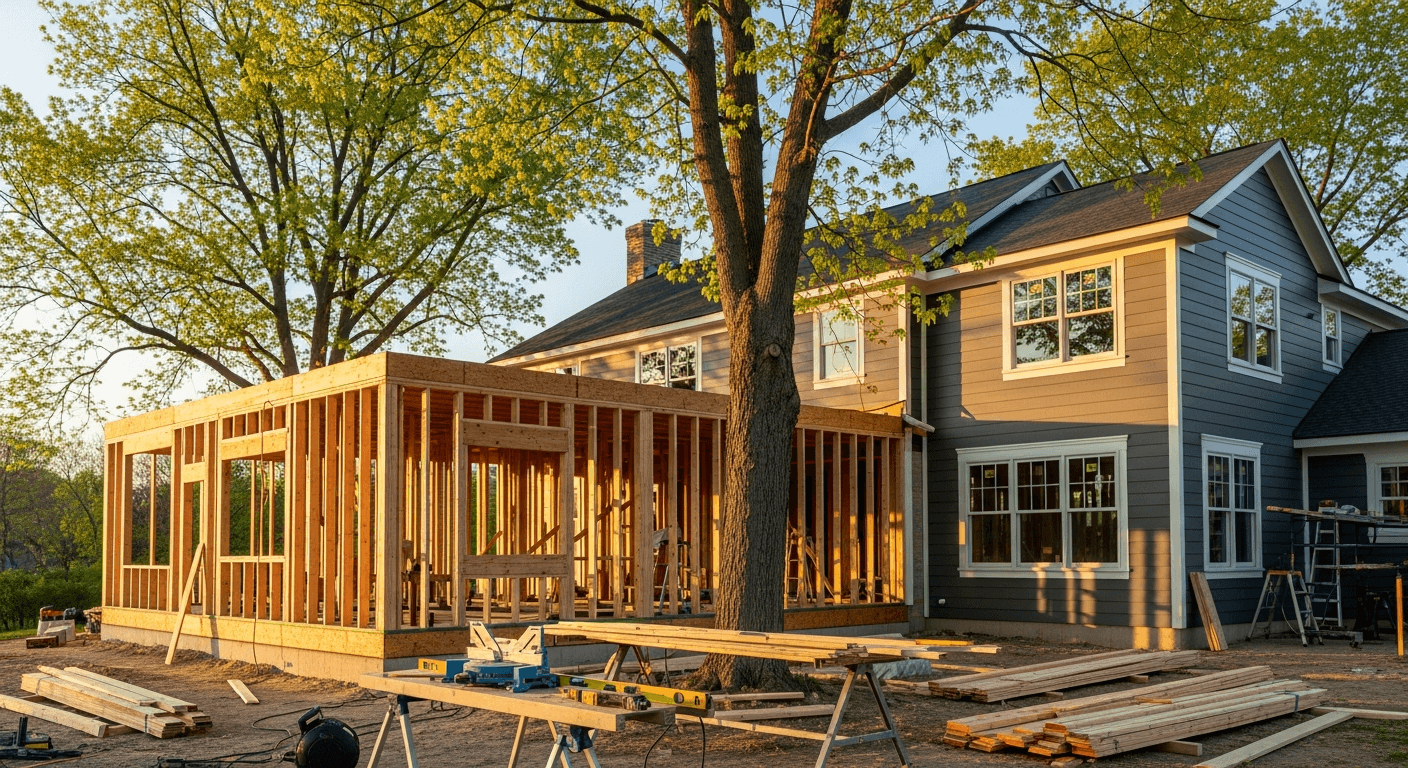 Two-story home addition under construction in Central Pennsylvania